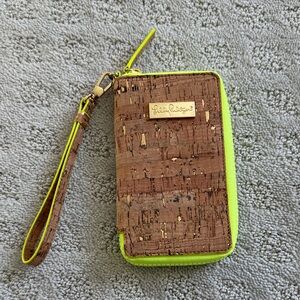 Lilly Pulitzer Cork and Neon Yellow Wristlet
